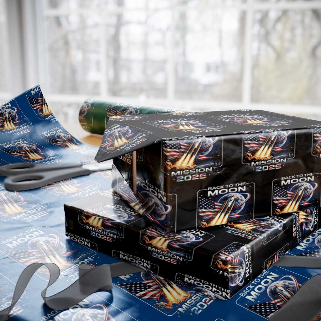 Back To The Moon Mission 2026 Wrapping Paper Roll Rocket Launch Moon Space Program TS11 Black Print Your Wear