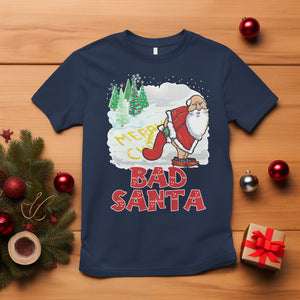 Bad Santa Merry Christmas Funny Naughty Xmas T Shirt TS09 Navy Printyourwear