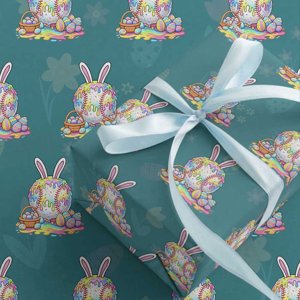 Baseball Easter Drip Ice Cream Sprinkles Egg Gift Wrapping Paper Roll TS14 Teal Print Your Wear