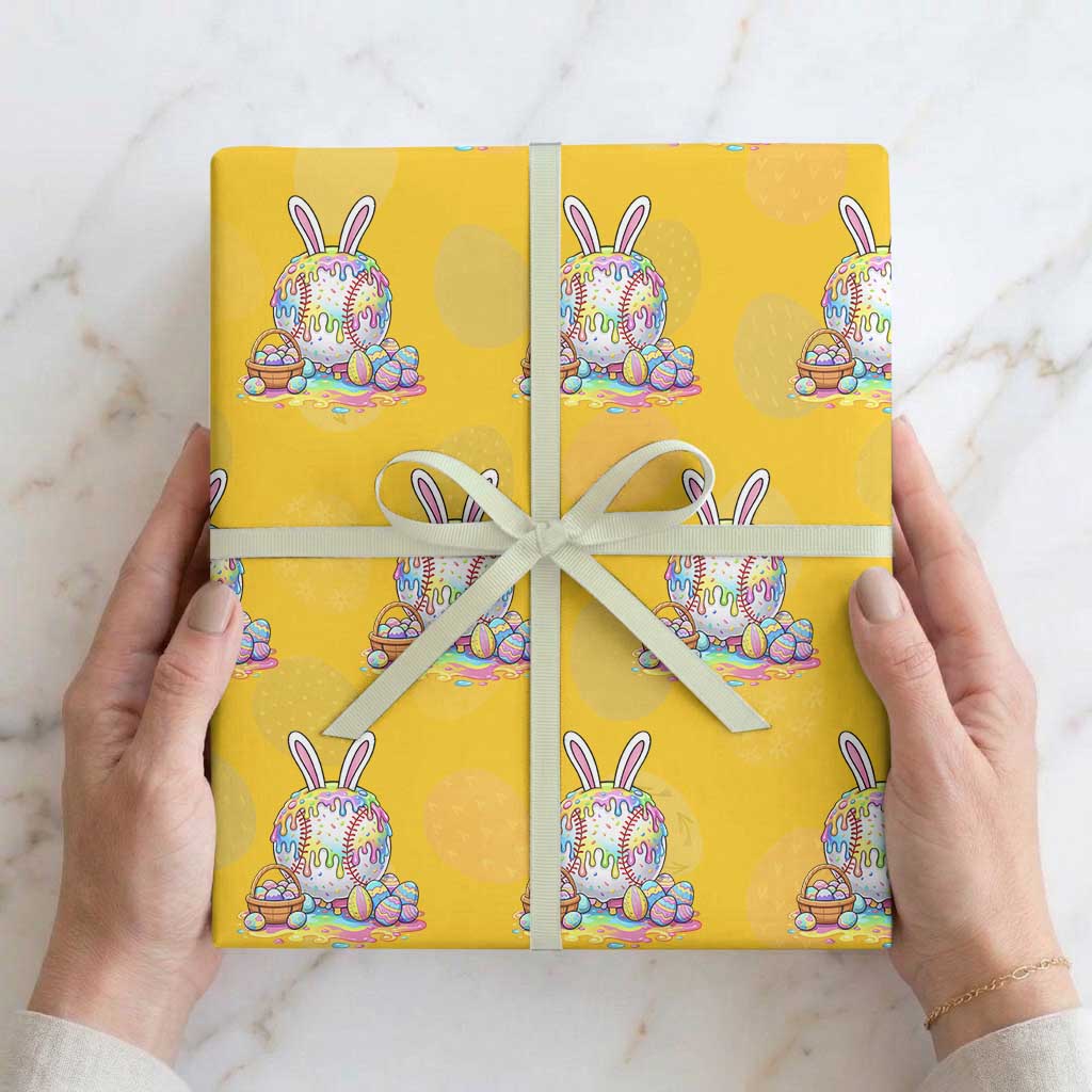Baseball Easter Drip Ice Cream Sprinkles Egg Gift Wrapping Paper Roll TS14 Yellow Print Your Wear
