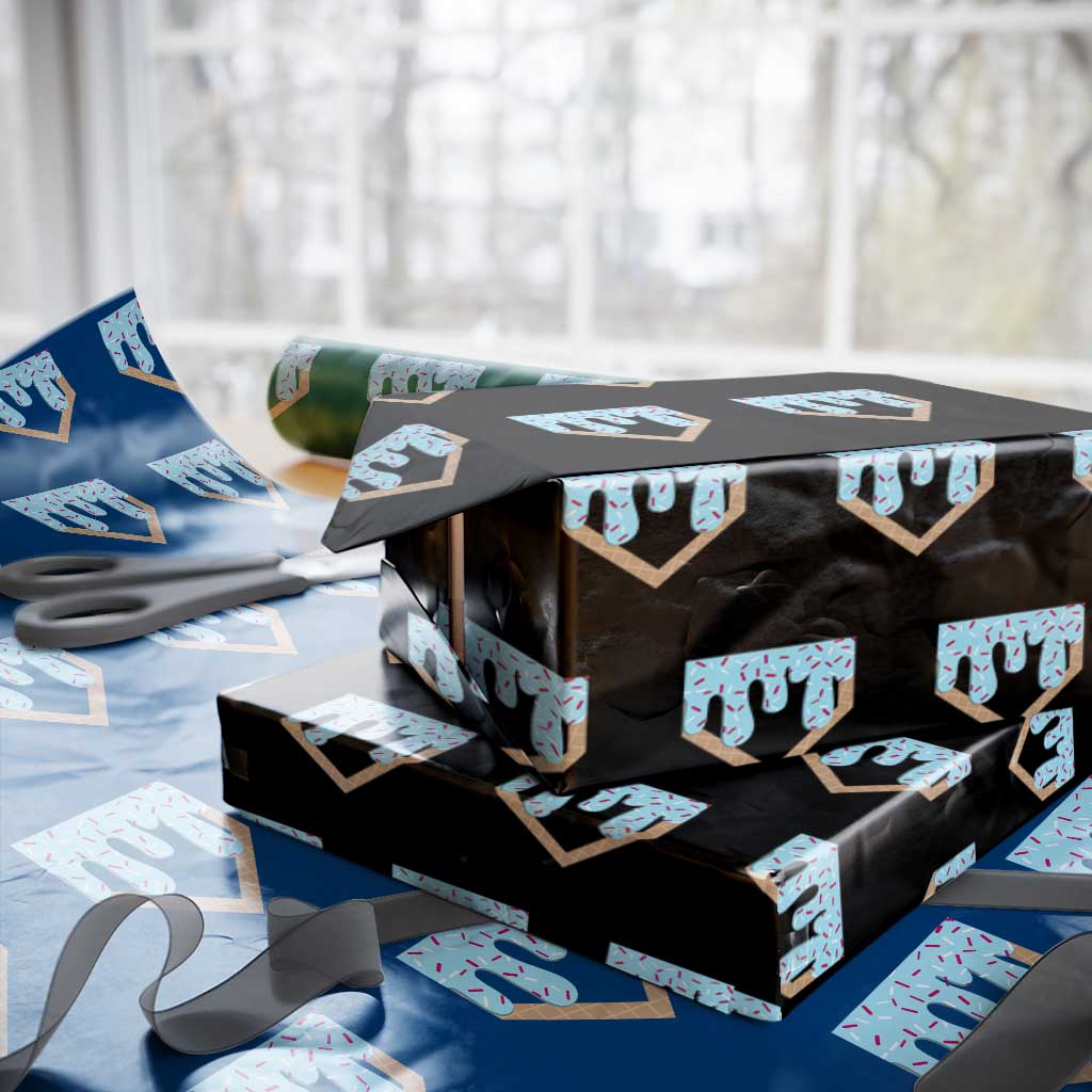Baseball Ice Cream Dripping Wrapping Paper Roll Home Plate Drip TS02 Black Print Your Wear
