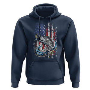 Bass Fishing Hoodie Fish Hook American Flag Angling Fisherman TS02 Navy Print Your Wear