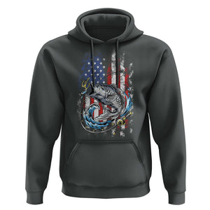 Bass Fishing Hoodie Fish Hook American Flag Angling Fisherman TS02 Dark Heather Print Your Wear