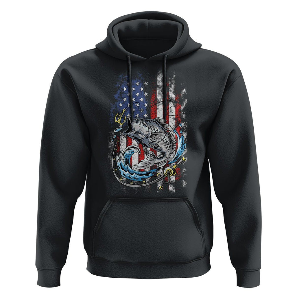 Bass Fishing Hoodie Fish Hook American Flag Angling Fisherman TS02 Black Print Your Wear