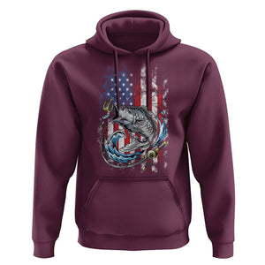 Bass Fishing Hoodie Fish Hook American Flag Angling Fisherman TS02 Maroon Print Your Wear