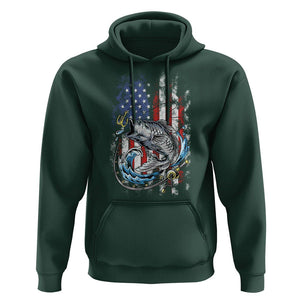 Bass Fishing Hoodie Fish Hook American Flag Angling Fisherman TS02 Dark Forest Green Print Your Wear