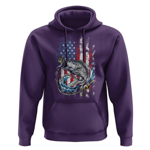 Bass Fishing Hoodie Fish Hook American Flag Angling Fisherman TS02 Purple Print Your Wear