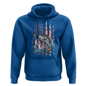 Bass Fishing Hoodie Fish Hook American Flag Angling Fisherman TS02 Royal Blue Print Your Wear