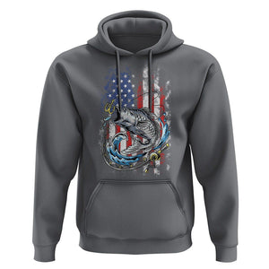 Bass Fishing Hoodie Fish Hook American Flag Angling Fisherman TS02 Charcoal Print Your Wear