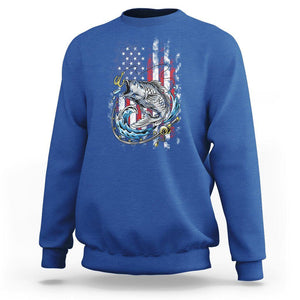 Bass Fishing Sweatshirt Fish Hook American Flag Angling Fisherman TS02 Royal Blue Print Your Wear