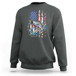 Bass Fishing Sweatshirt Fish Hook American Flag Angling Fisherman TS02 Dark Heather Print Your Wear