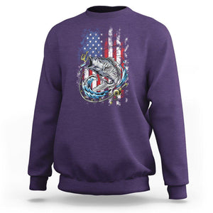 Bass Fishing Sweatshirt Fish Hook American Flag Angling Fisherman TS02 Purple Print Your Wear