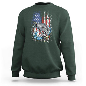 Bass Fishing Sweatshirt Fish Hook American Flag Angling Fisherman TS02 Dark Forest Green Print Your Wear