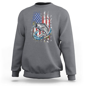 Bass Fishing Sweatshirt Fish Hook American Flag Angling Fisherman TS02 Charcoal Print Your Wear