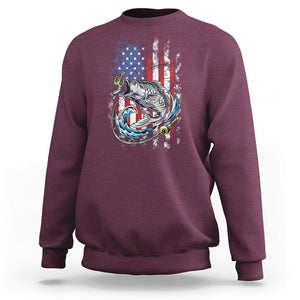 Bass Fishing Sweatshirt Fish Hook American Flag Angling Fisherman TS02 Maroon Print Your Wear