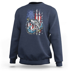 Bass Fishing Sweatshirt Fish Hook American Flag Angling Fisherman TS02 Navy Print Your Wear