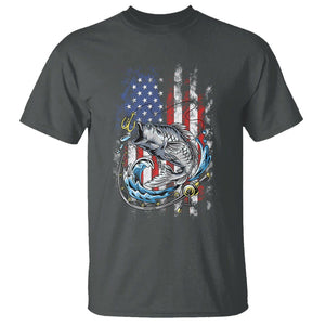 Bass Fishing T Shirt Fish Hook American Flag Angling Fisherman TS02 Dark Heather Print Your Wear