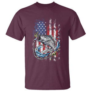 Bass Fishing T Shirt Fish Hook American Flag Angling Fisherman TS02 Maroon Print Your Wear