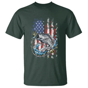 Bass Fishing T Shirt Fish Hook American Flag Angling Fisherman TS02 Dark Forest Green Print Your Wear