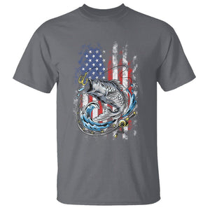 Bass Fishing T Shirt Fish Hook American Flag Angling Fisherman TS02 Charcoal Print Your Wear