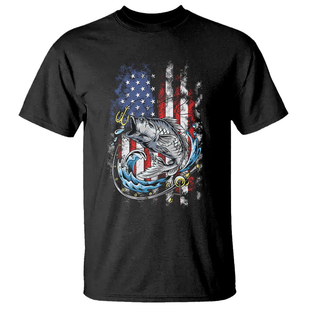 Bass Fishing T Shirt Fish Hook American Flag Angling Fisherman TS02 Black Print Your Wear