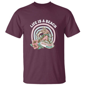 Beach Lover T Shirt Life's A Beach Make Some Waves Summer Vacation TS09 Maroon Print Your Wear