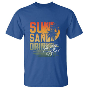 Beach Lover T Shirt Sun Sand and A Drink In My Hand Summer Vacation TS09 Royal Blue Print Your Wear