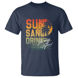 Beach Lover T Shirt Sun Sand and A Drink In My Hand Summer Vacation TS09 Navy Print Your Wear