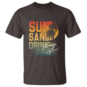 Beach Lover T Shirt Sun Sand and A Drink In My Hand Summer Vacation TS09 Dark Chocolate Print Your Wear