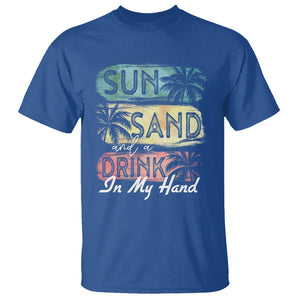 Beach Lover T Shirt Sun Sand and A Drink In My Hand Summer Vacation TS09 Royal Blue Print Your Wear