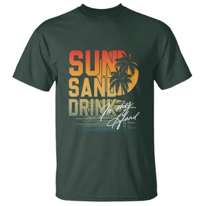 Beach Lover T Shirt Sun Sand and A Drink In My Hand Summer Vacation TS09 Dark Forest Green Print Your Wear