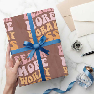 Beach More Worry Less Wrapping Paper Roll Boho Summer Vacation TS12 Mocha Print Your Wear