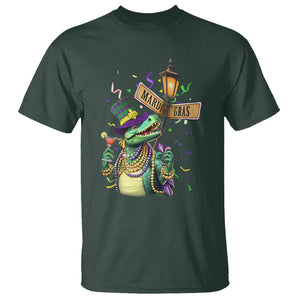 Bead Dinosaur Funny Mardi Grawr Gras T Shirt TS09 Dark Forest Green Printyourwear