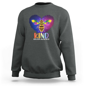 Bee Autism Awareness Sweatshirt Be Kind Pun Puzzle Piece Heart Love Support Autistic TS02 Dark Heather Printyourwear