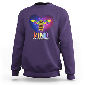 Bee Autism Awareness Sweatshirt Be Kind Pun Puzzle Piece Heart Love Support Autistic TS02 Purple Printyourwear