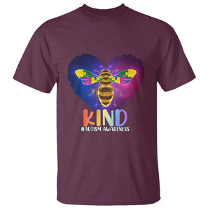 Bee Autism Awareness T Shirt Be Kind Pun Puzzle Piece Heart Love Support Autistic TS02 Maroon Printyourwear