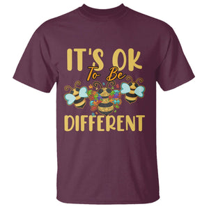 Bee Autism Awareness T Shirt It's Ok To Be Different Spectrum Puzzle Piece TS02 Maroon Printyourwear