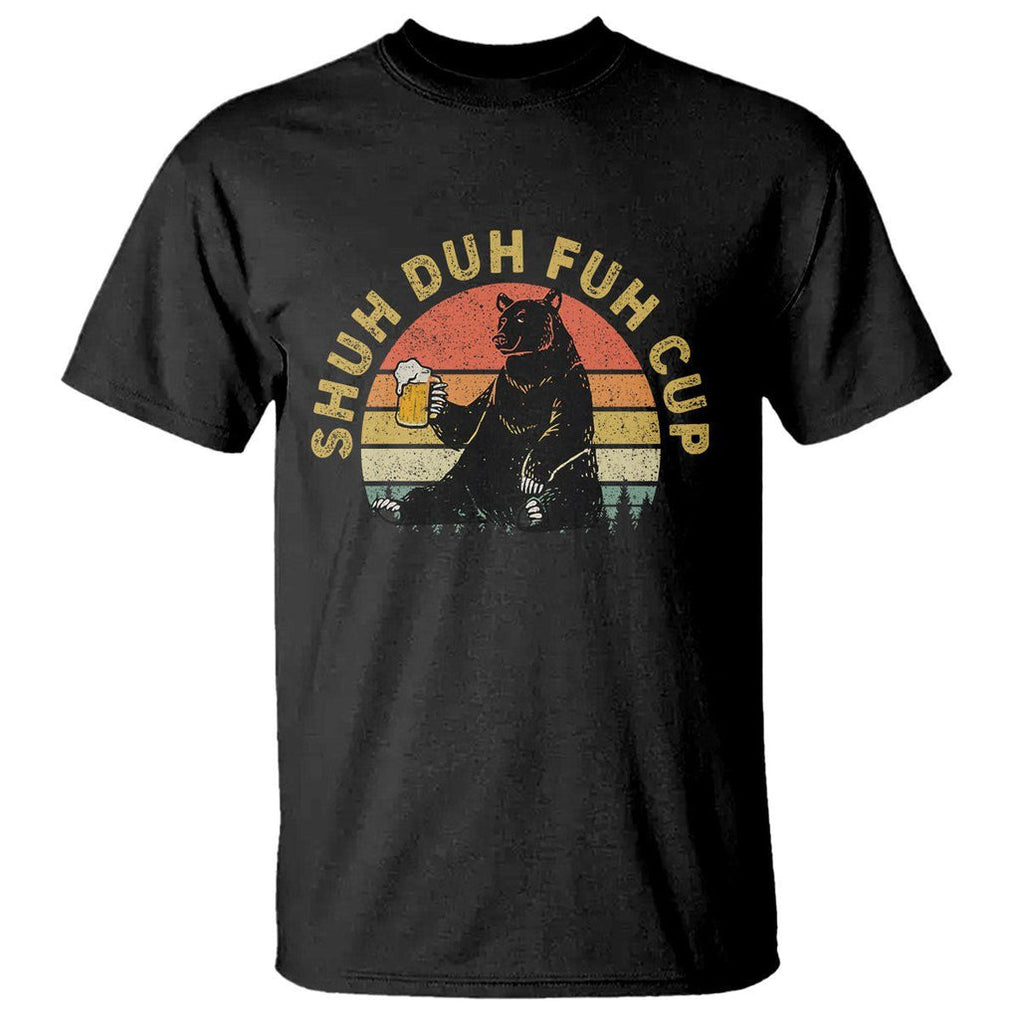 Beer Lover T Shirt Shuh Duh Fuh Cup Retro Funny Bear Drinking Beer Camping TS02 Dark Heather Printyourwear