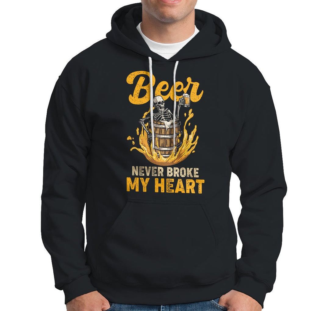 Beer Never Broke My Heart Funny Skeleton Drinking Beer Lover Hoodie TS02 Black Printyourwear