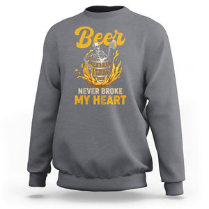 Beer Never Broke My Heart Funny Skeleton Drinking Beer Lover Sweatshirt TS02 Charcoal Printyourwear