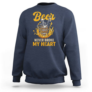 Beer Never Broke My Heart Funny Skeleton Drinking Beer Lover Sweatshirt TS02 Navy Printyourwear