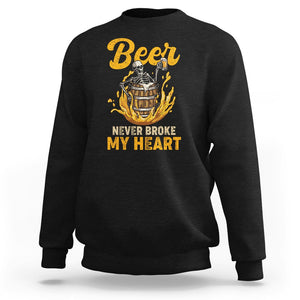 Beer Never Broke My Heart Funny Skeleton Drinking Beer Lover Sweatshirt TS02 Black Printyourwear