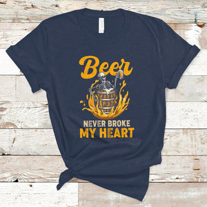 Beer Never Broke My Heart Funny Skeleton Drinking Beer Lover T Shirt TS02 Navy Printyourwear