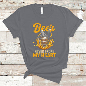 Beer Never Broke My Heart Funny Skeleton Drinking Beer Lover T Shirt TS02 Charcoal Printyourwear