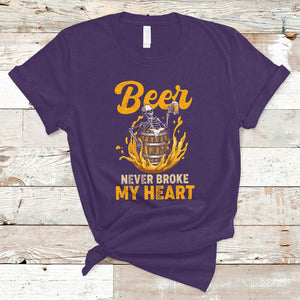 Beer Never Broke My Heart Funny Skeleton Drinking Beer Lover T Shirt TS02 Purple Printyourwear