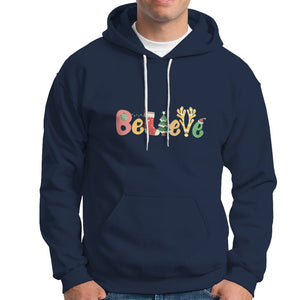 Believe Christmas Hoodie Santa Claus Reindeer Candy Cane Groovy Xmas TS02 Navy Printyourwear