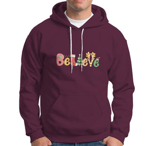 Believe Christmas Hoodie Santa Claus Reindeer Candy Cane Groovy Xmas TS02 Maroon Printyourwear