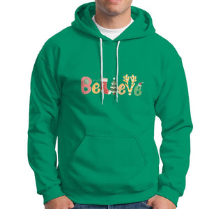 Believe Christmas Hoodie Santa Claus Reindeer Candy Cane Groovy Xmas TS02 Irish Green Printyourwear