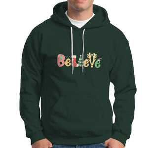 Believe Christmas Hoodie Santa Claus Reindeer Candy Cane Groovy Xmas TS02 Dark Forest Green Printyourwear