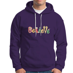 Believe Christmas Hoodie Santa Claus Reindeer Candy Cane Groovy Xmas TS02 Purple Printyourwear